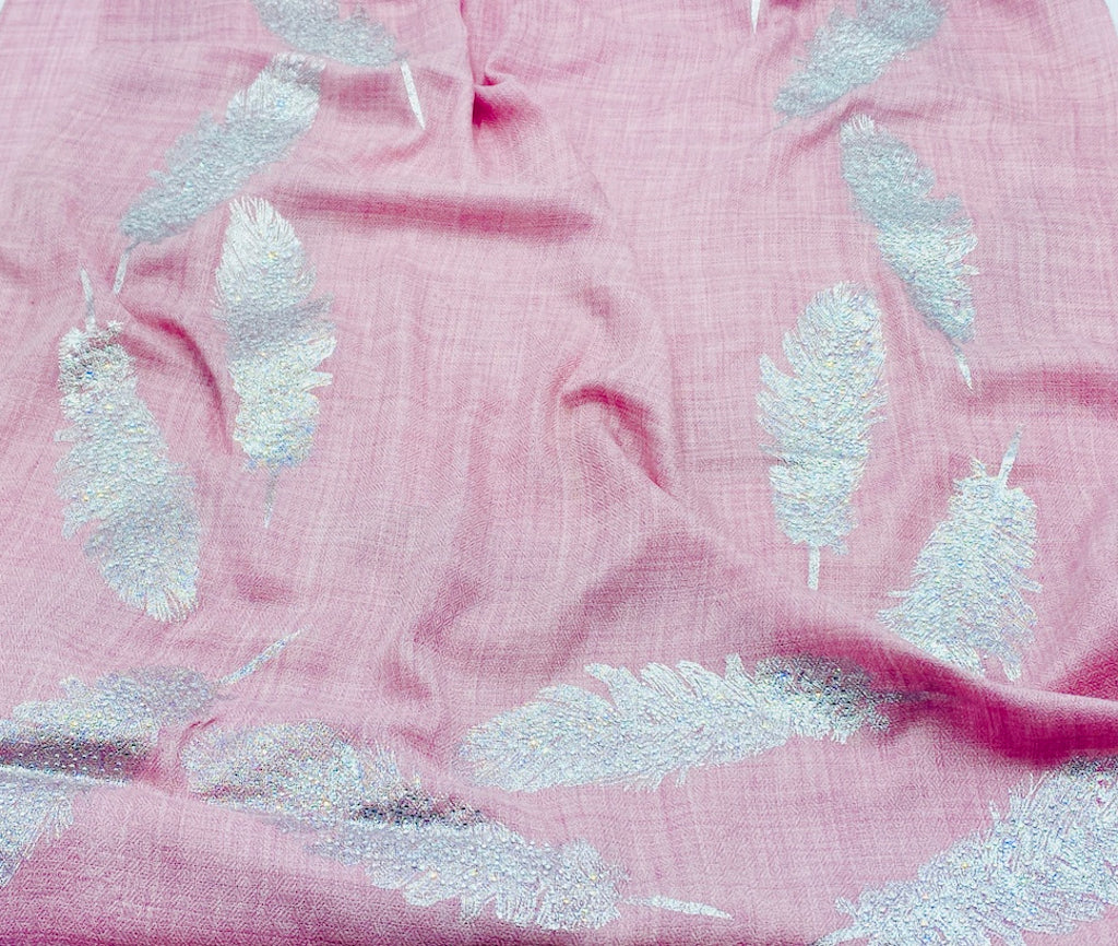 Angel Feathers Crystal Feathers Shawl Stole - Pink Silver