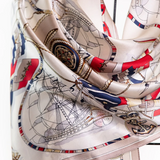 Rectangular Muffler Silk - Nautical Cream Navy