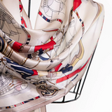 Rectangular Muffler Silk - Nautical Cream Navy