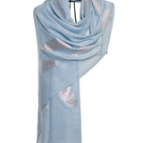 Angel Feathers Crystal Feathers Shawl Stole - Sky Blue Silver