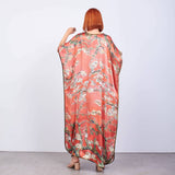 Long Mulberry Pure Silk Dress - Van Gohg Red Almond Blossom