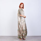 Long Mulberry Pure Silk Dress - Van Gohg Sepia Almond Blossom