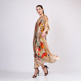 Long Mulberry Pure Silk Dress - Kandinsky Bustling Aquarelle