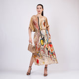 Long Mulberry Pure Silk Dress - Kandinsky Bustling Aquarelle