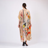 Long Mulberry Pure Silk Dress - Kandinsky Bustling Aquarelle