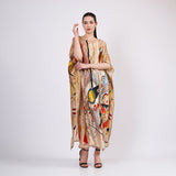 Long Mulberry Pure Silk Dress - Kandinsky Bustling Aquarelle