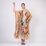 Long Mulberry Pure Silk Dress - Kandinsky Bustling Aquarelle