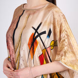 Long Mulberry Pure Silk Dress - Kandinsky Bustling Aquarelle